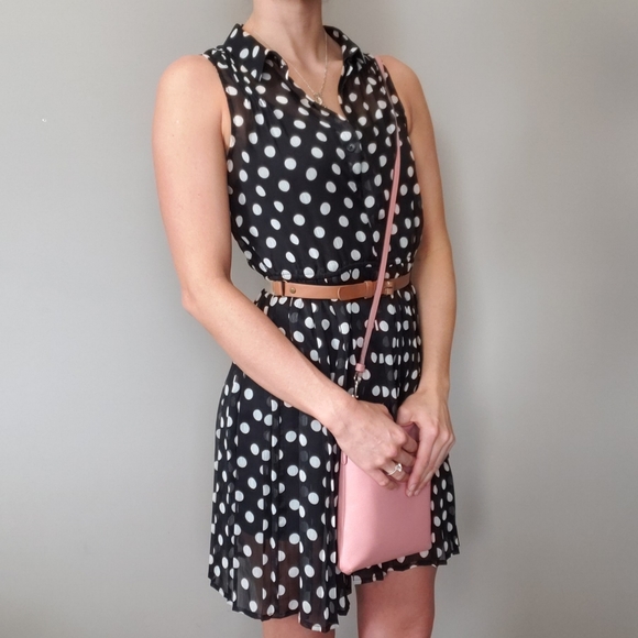 American Rag Polka Dot Collared Dress Black - Picture 4 of 12